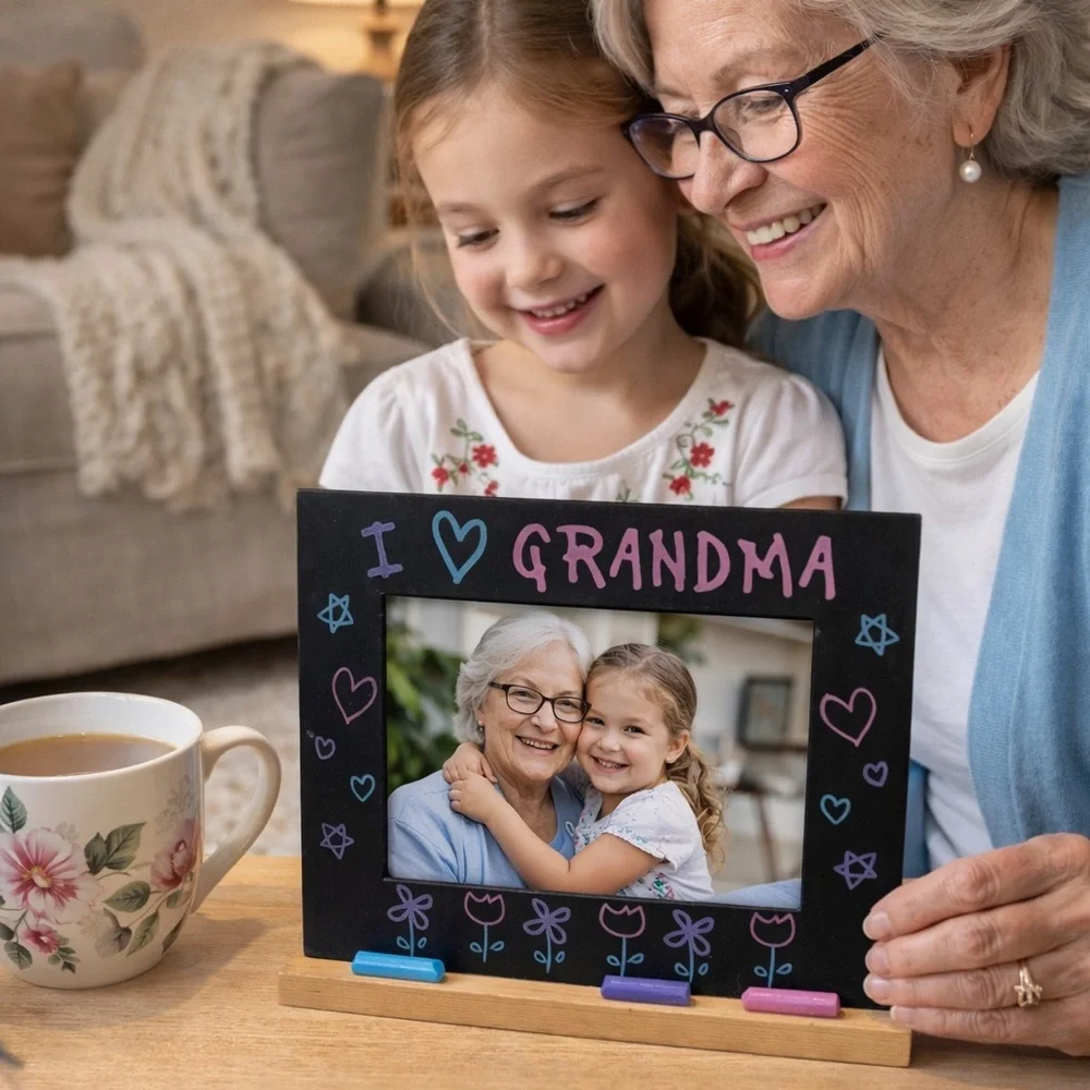 I Love Grandma Picture Frame‎ Chalkboard Wooden Stand 4x6 Kids Art Gift Decor